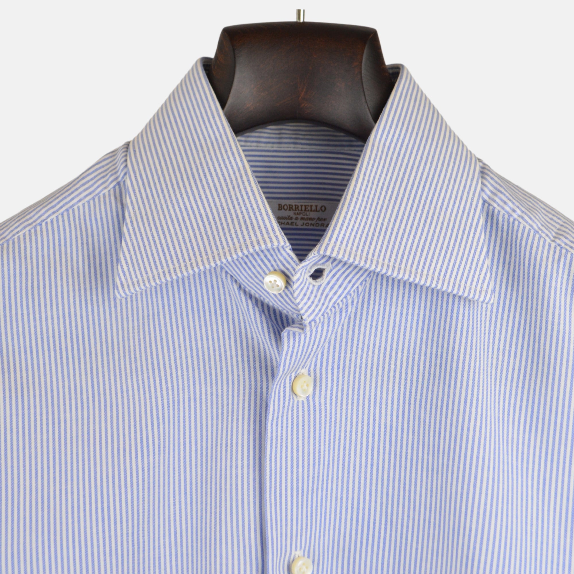 Blue/White Stripe Cuffed Shirt made of Cotton (38)