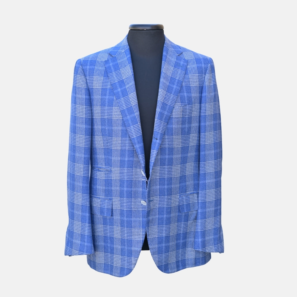 Blue/White Checked Blazer made of Silk/Wool/Linen/Cotton (EU 52)