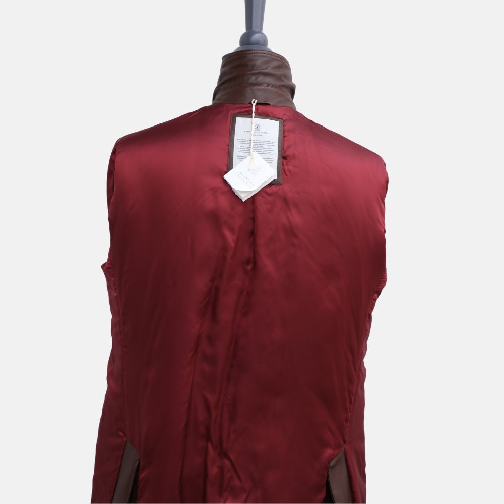 Brown Double-Breasted Leather Pea Coat (M)