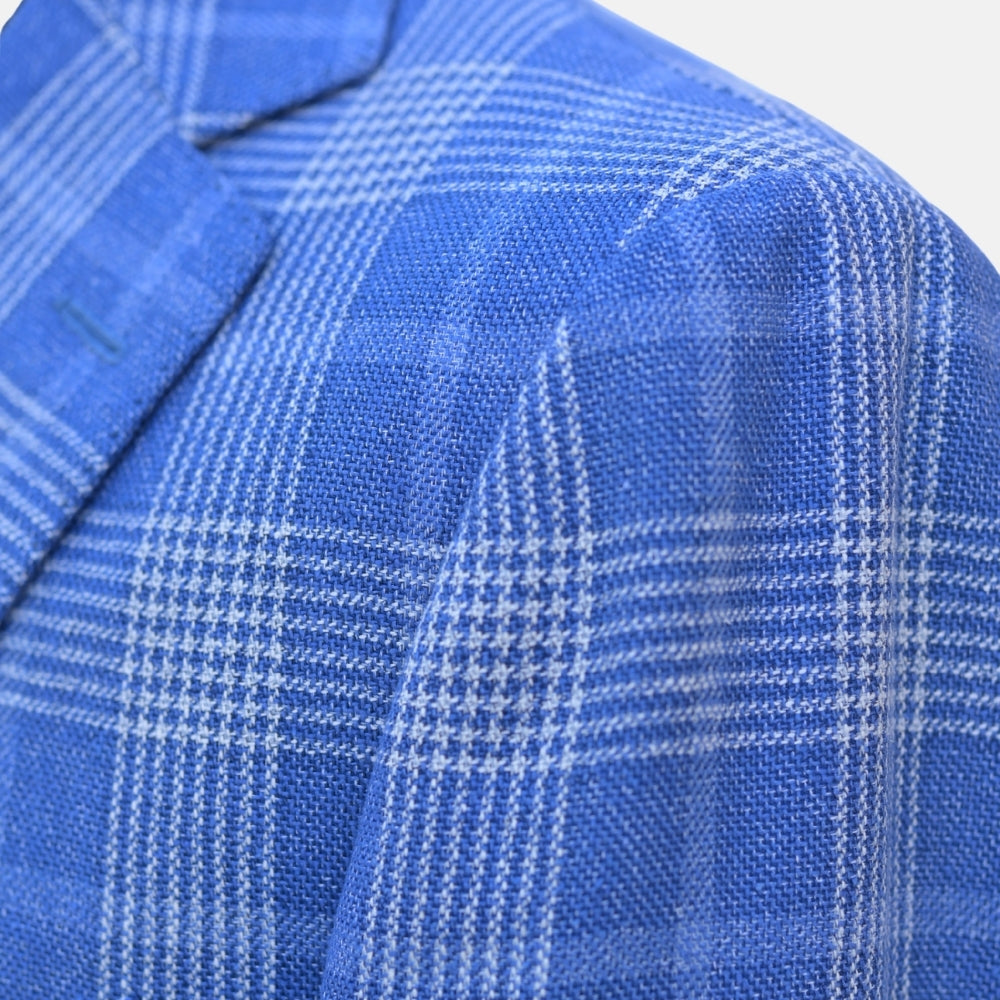 Blue/White Checked Blazer made of Silk/Wool/Linen/Cotton (EU 52)