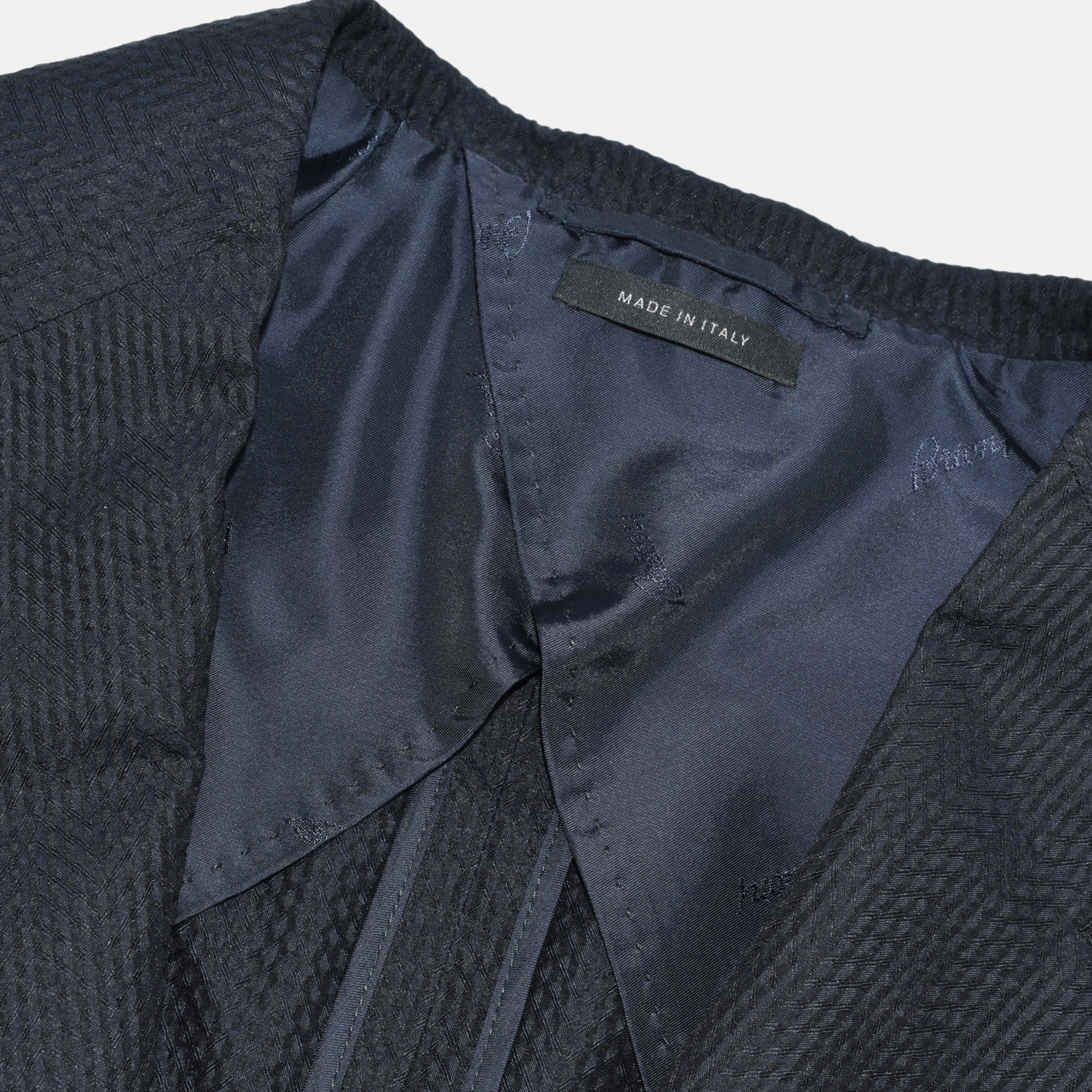 Midnight Blue Seersucker Blazer made of Silk (EU 50, EU 52)