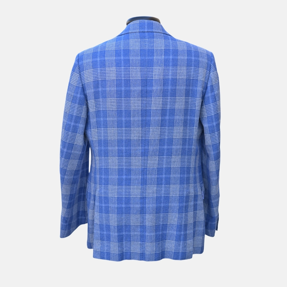 Blue/White Checked Blazer made of Silk/Wool/Linen/Cotton (EU 52)