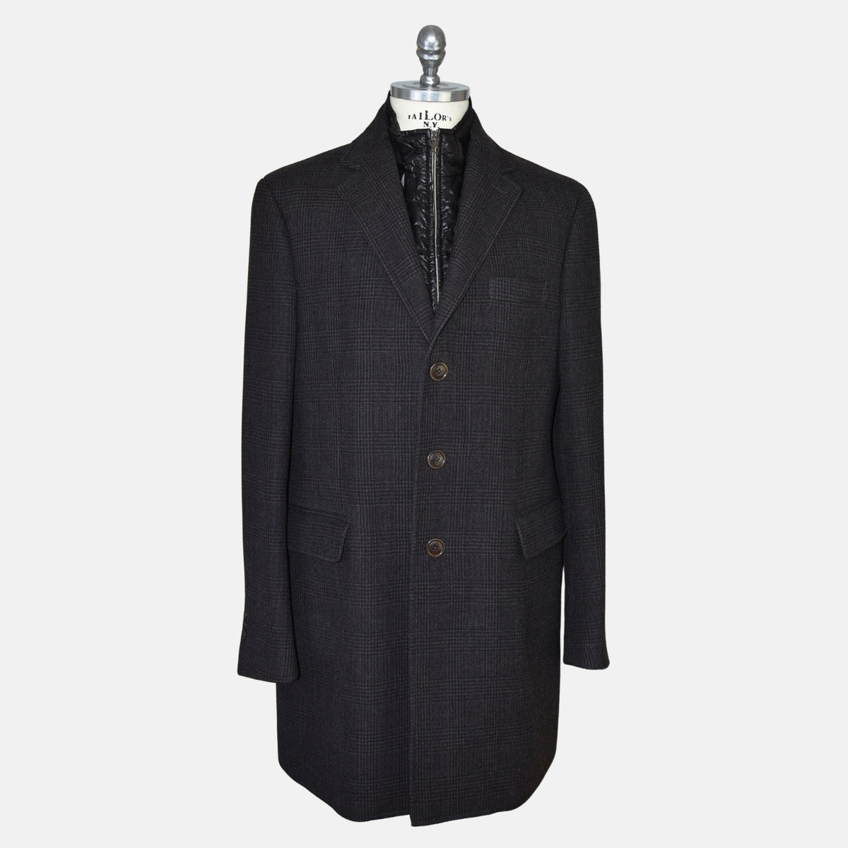 Multicoloured Checkered Coat/Integrated Vest made of Wool/Cotton (XXL)