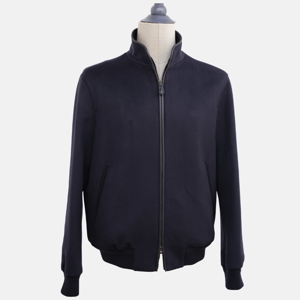 Navy Blue Vicuna Bomber Jacket (EU 48, EU 54)