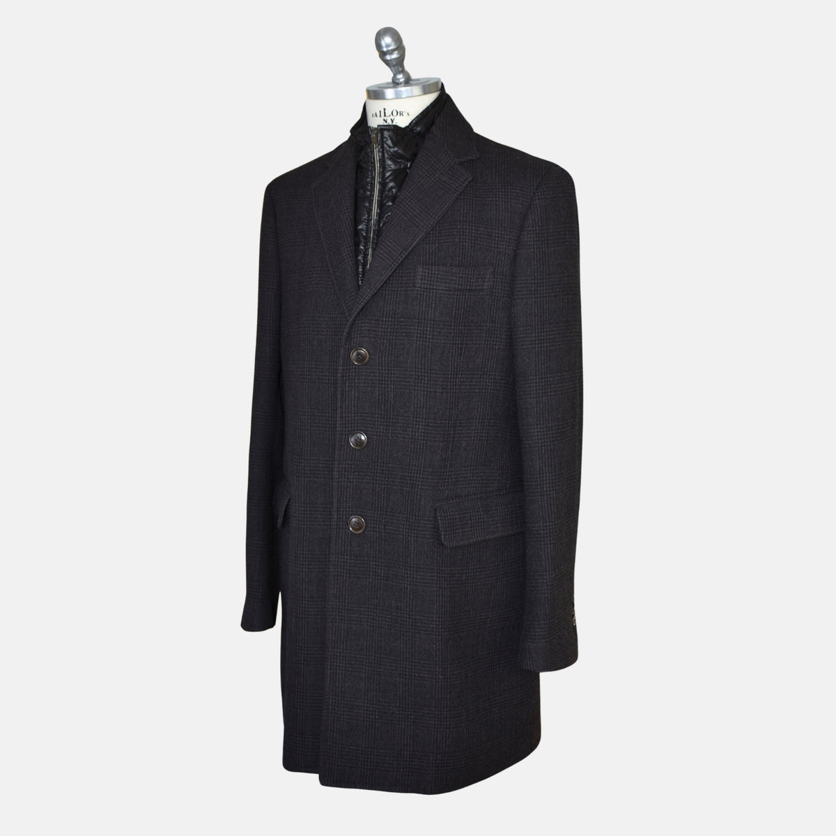 Multicoloured Checkered Coat/Integrated Vest made of Wool/Cotton (XXL)