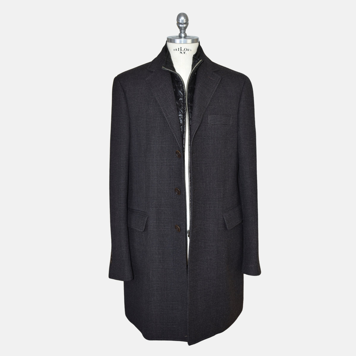 Multicoloured Checkered Coat/Integrated Vest made of Wool/Cotton (XXL)