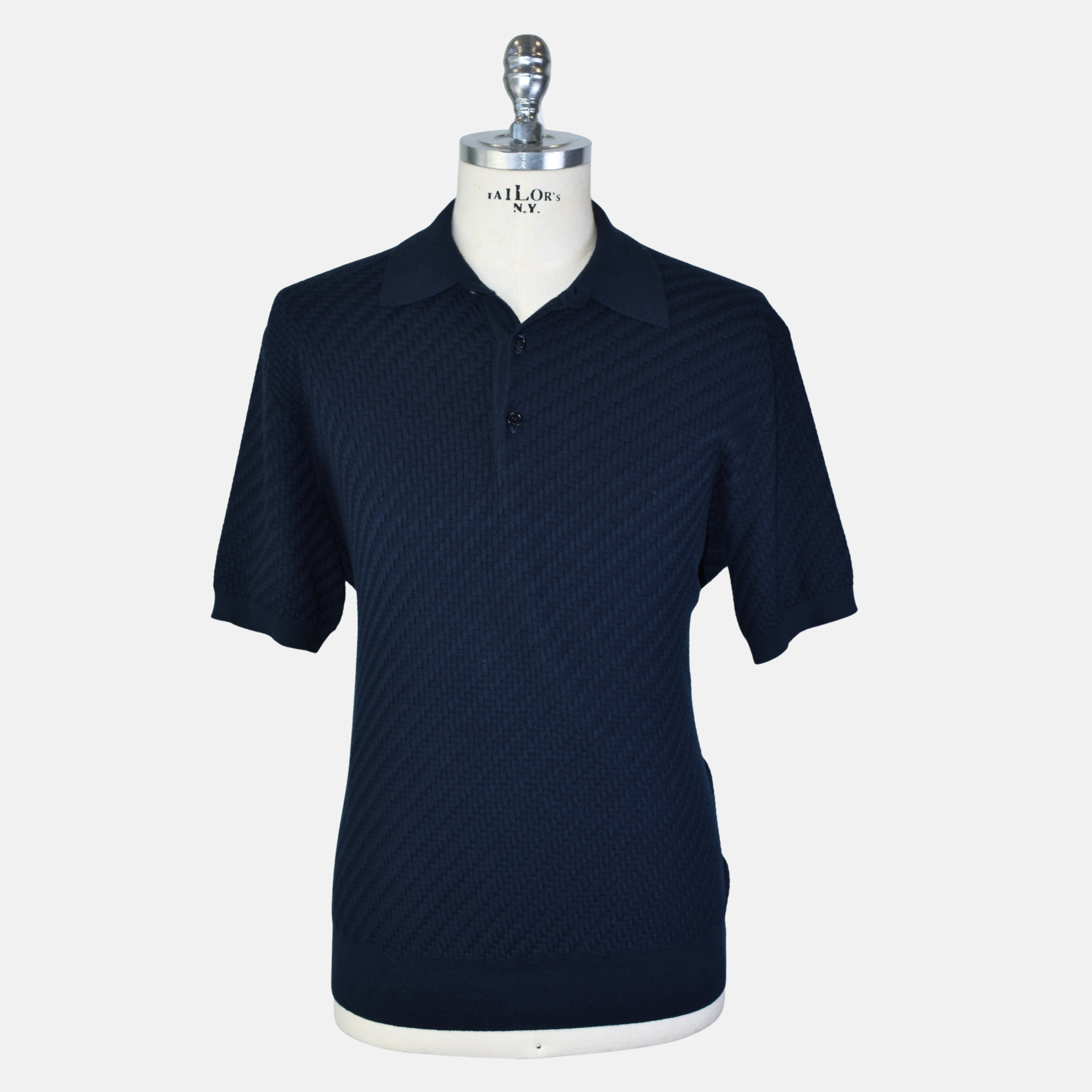 Navy Poloshirt made of Cotton/Silk/Cashmere (EU 52)