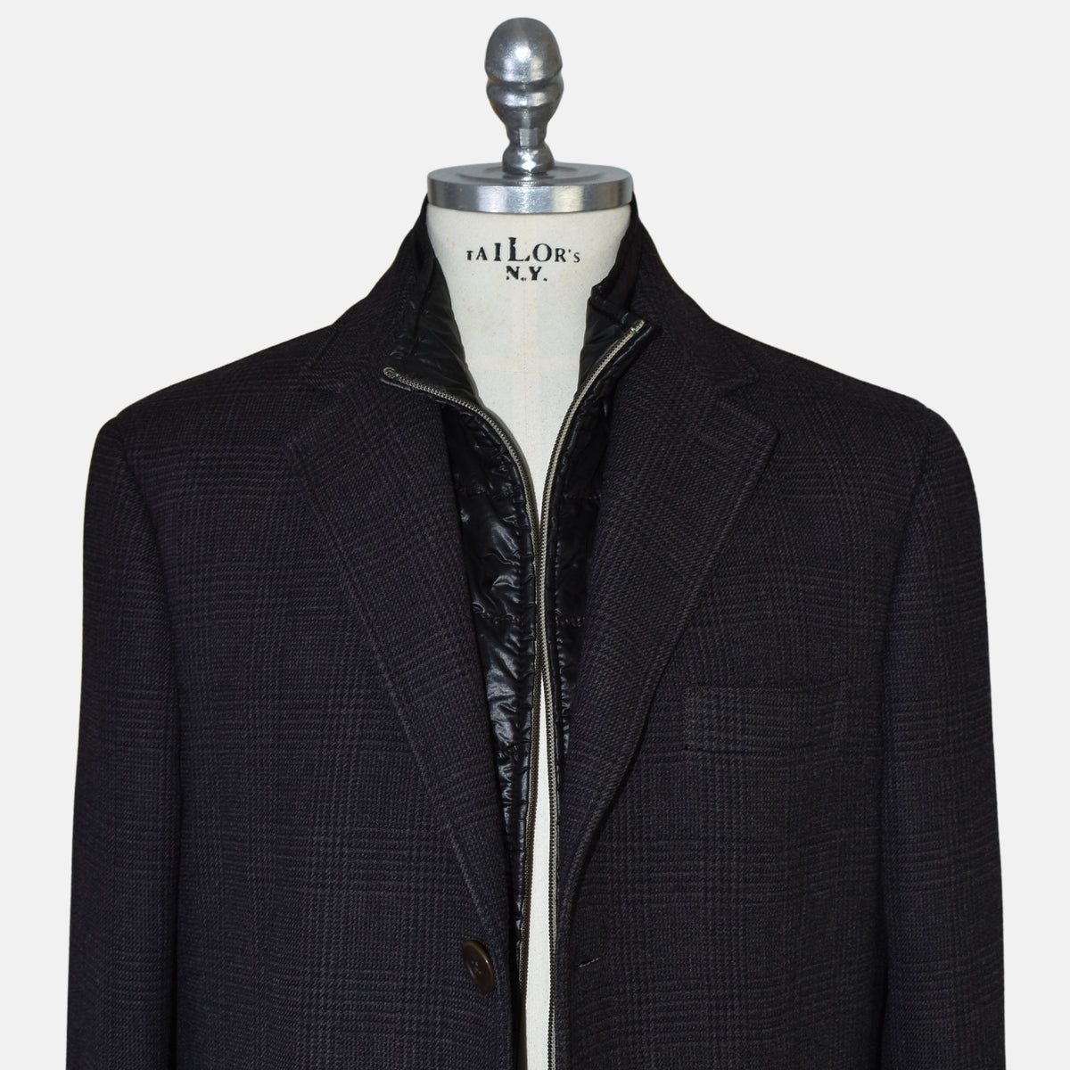 Multicoloured Checkered Coat/Integrated Vest made of Wool/Cotton (XXL)