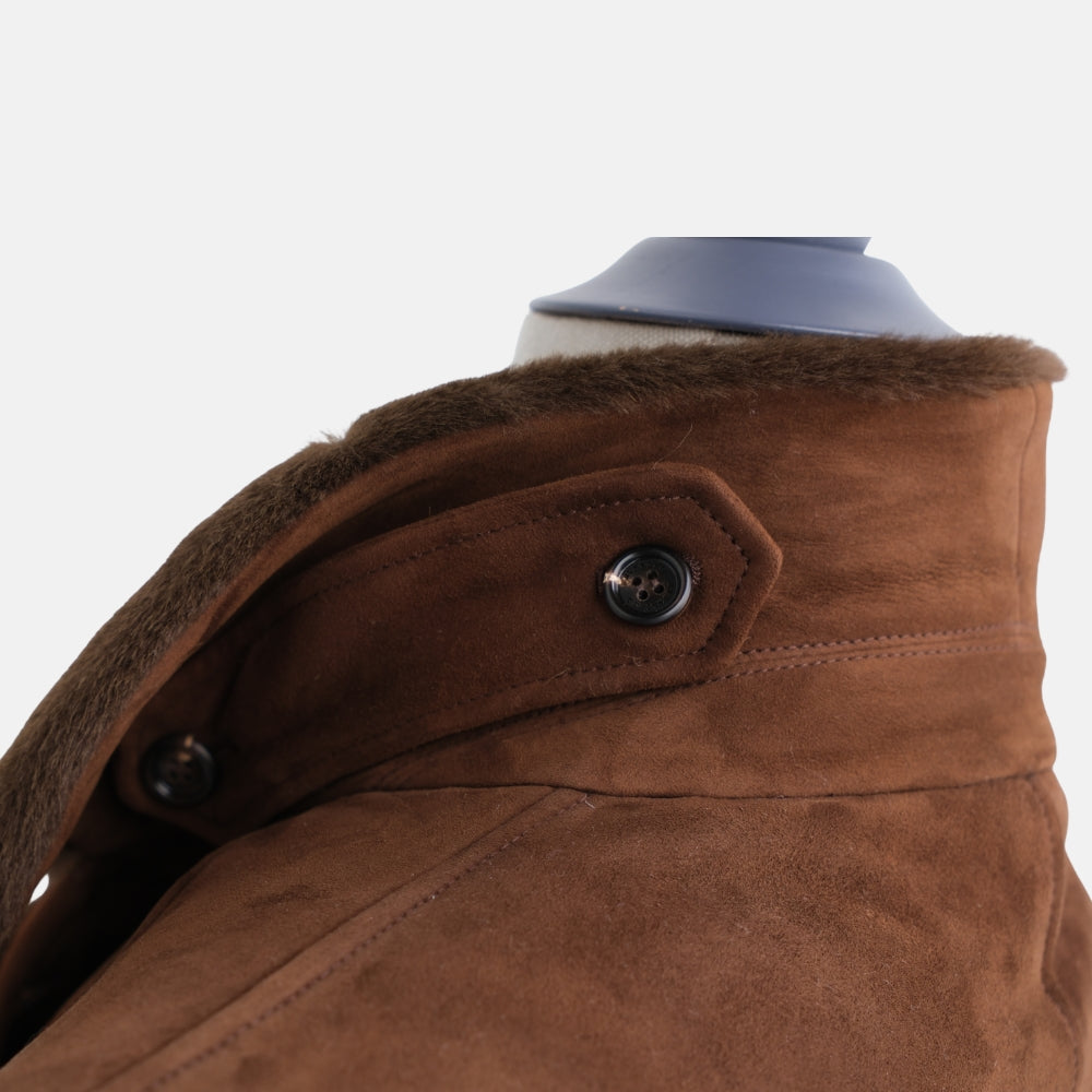 Brown Double-Breasted Shearling Coat (M)