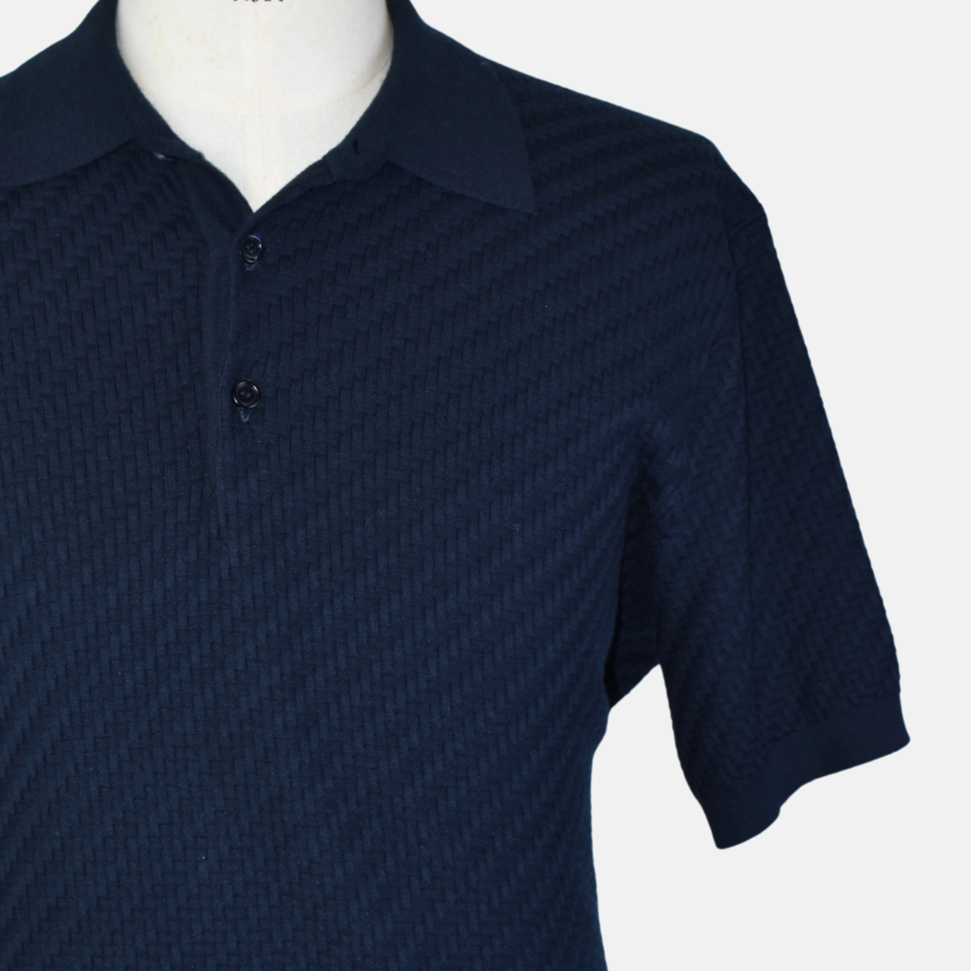Navy Poloshirt made of Cotton/Silk/Cashmere (EU 52)
