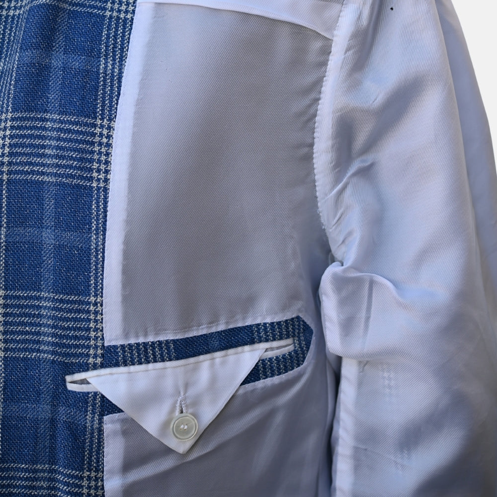 Blue/White Checked Blazer made of Silk/Wool/Linen/Cotton (EU 52)