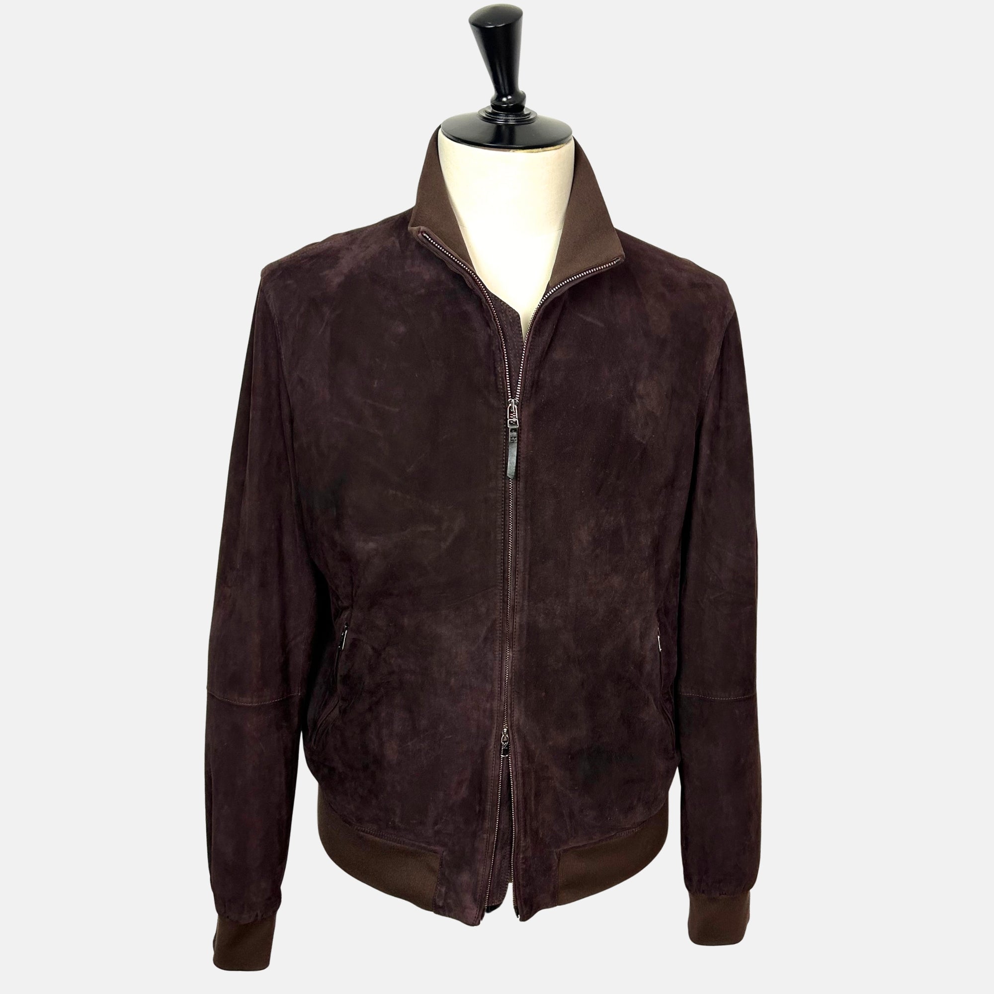 Dark Brown–Burgundy Bomber Jacket made of Suede/Knit/Silk/Nylon/Elastane (EU 56)