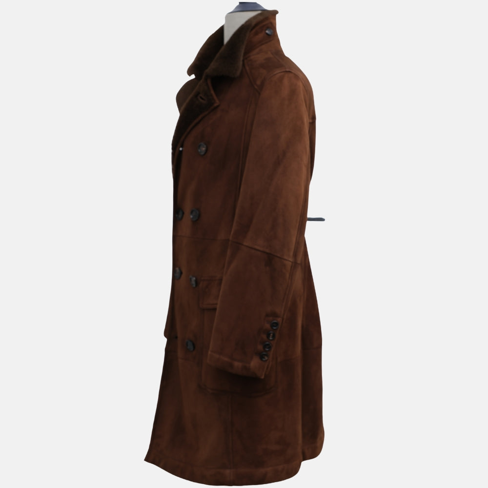 Brown Double-Breasted Shearling Coat (M)
