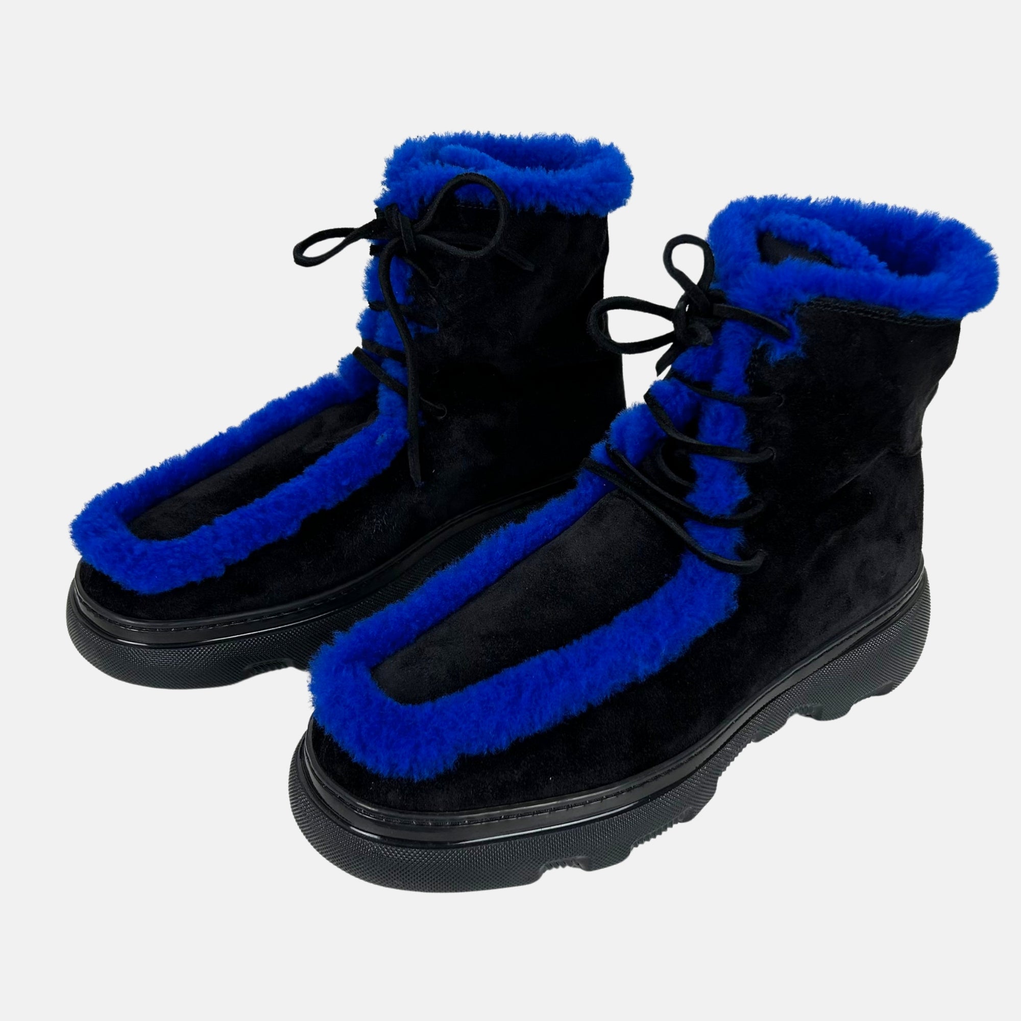 Black/Royal Blue Creeper Boots made of Suede/Lamb Shearling (EU 42)