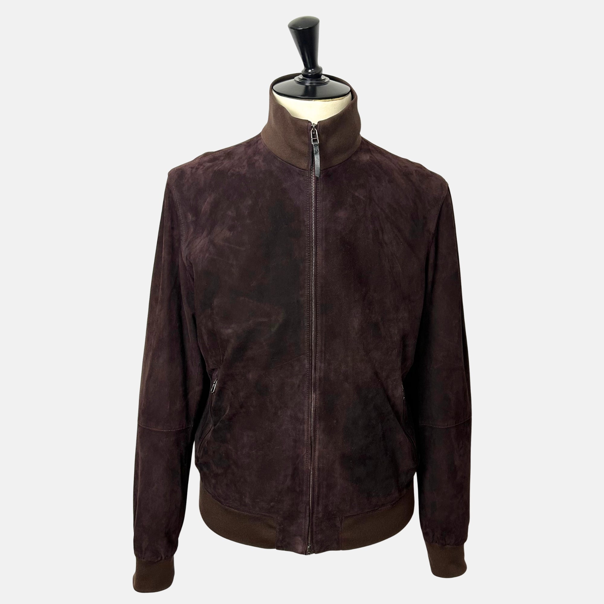 Dark Brown–Burgundy Bomber Jacket made of Suede/Knit/Silk/Nylon/Elastane (EU 56)