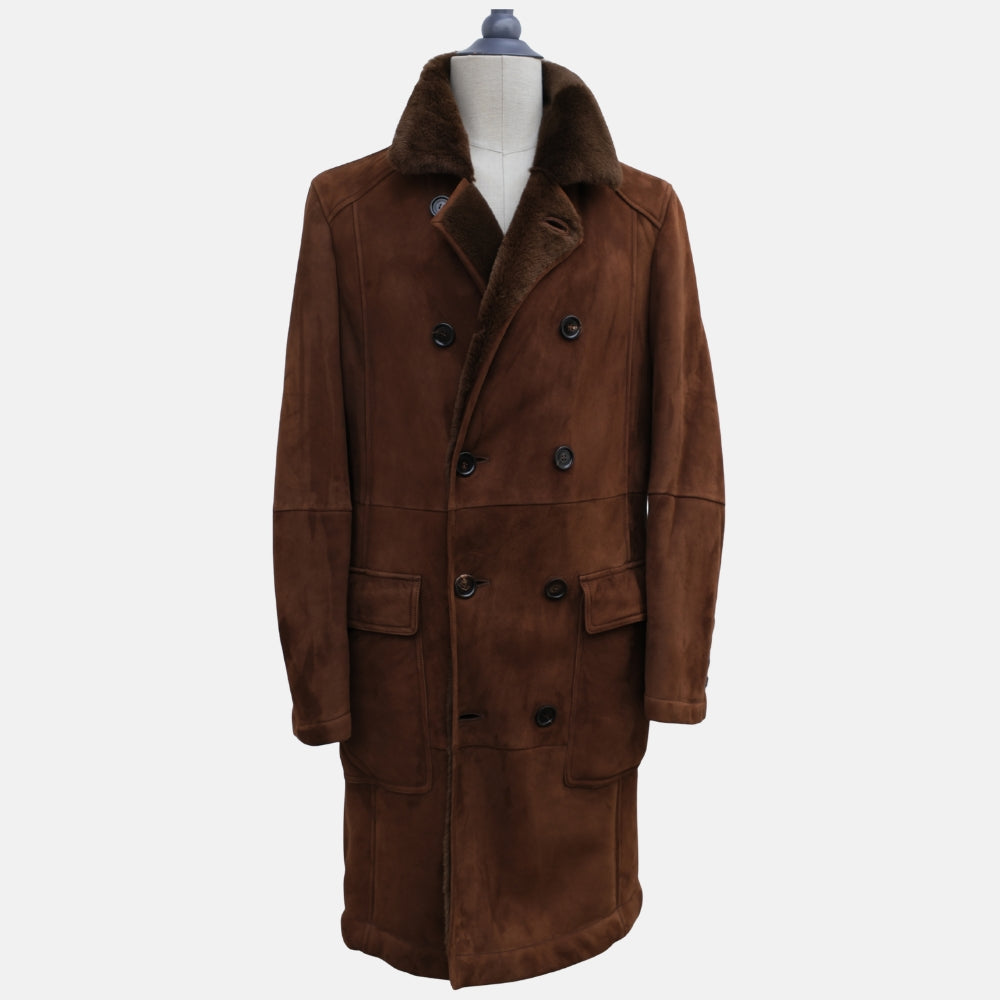 Brown Double-Breasted Shearling Coat (M)
