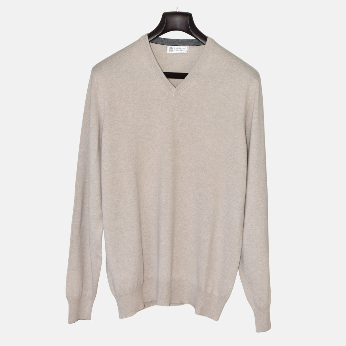 Beige V-Neck Cashmere Sweater (EU 56)