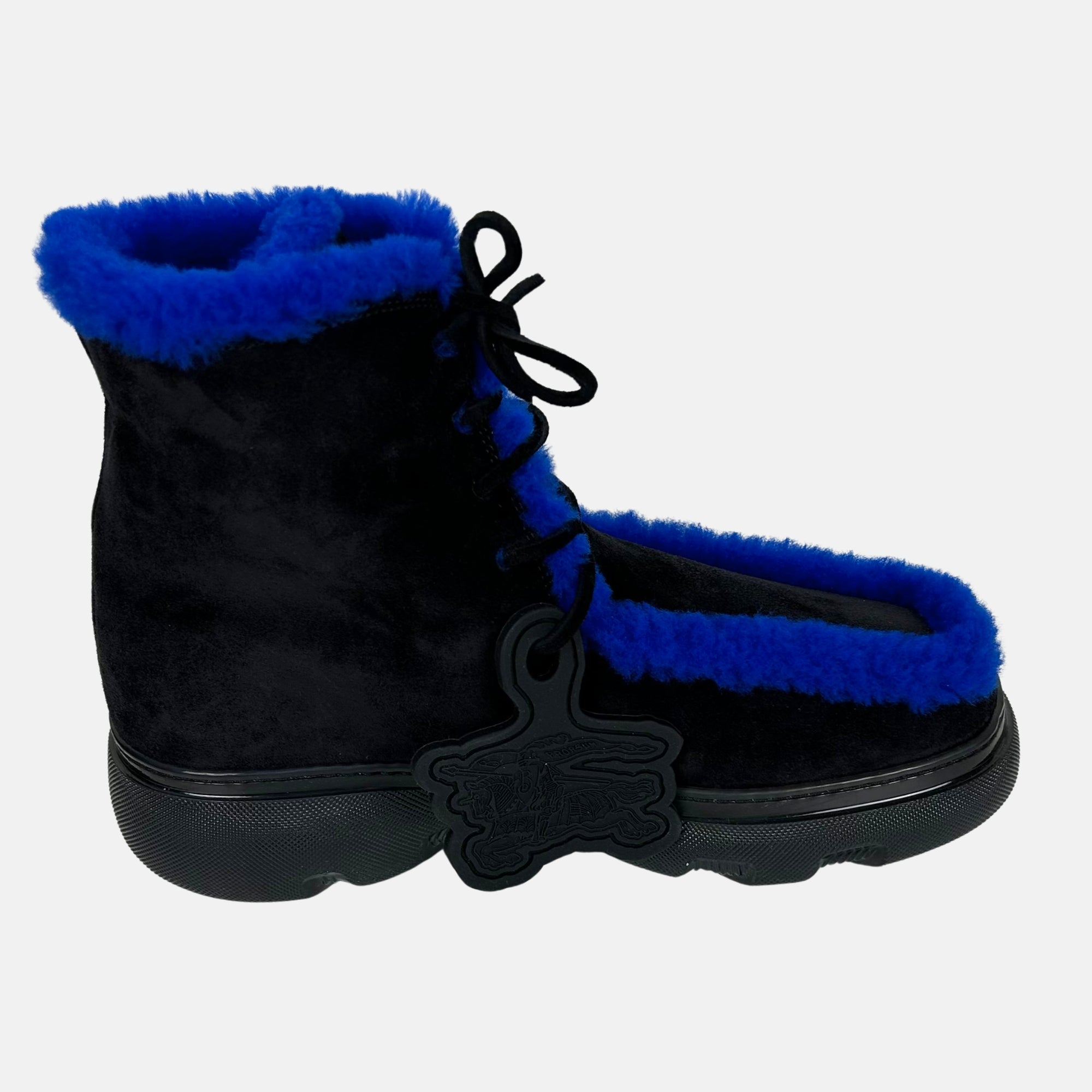 Black/Royal Blue Creeper Boots made of Suede/Lamb Shearling (EU 42)