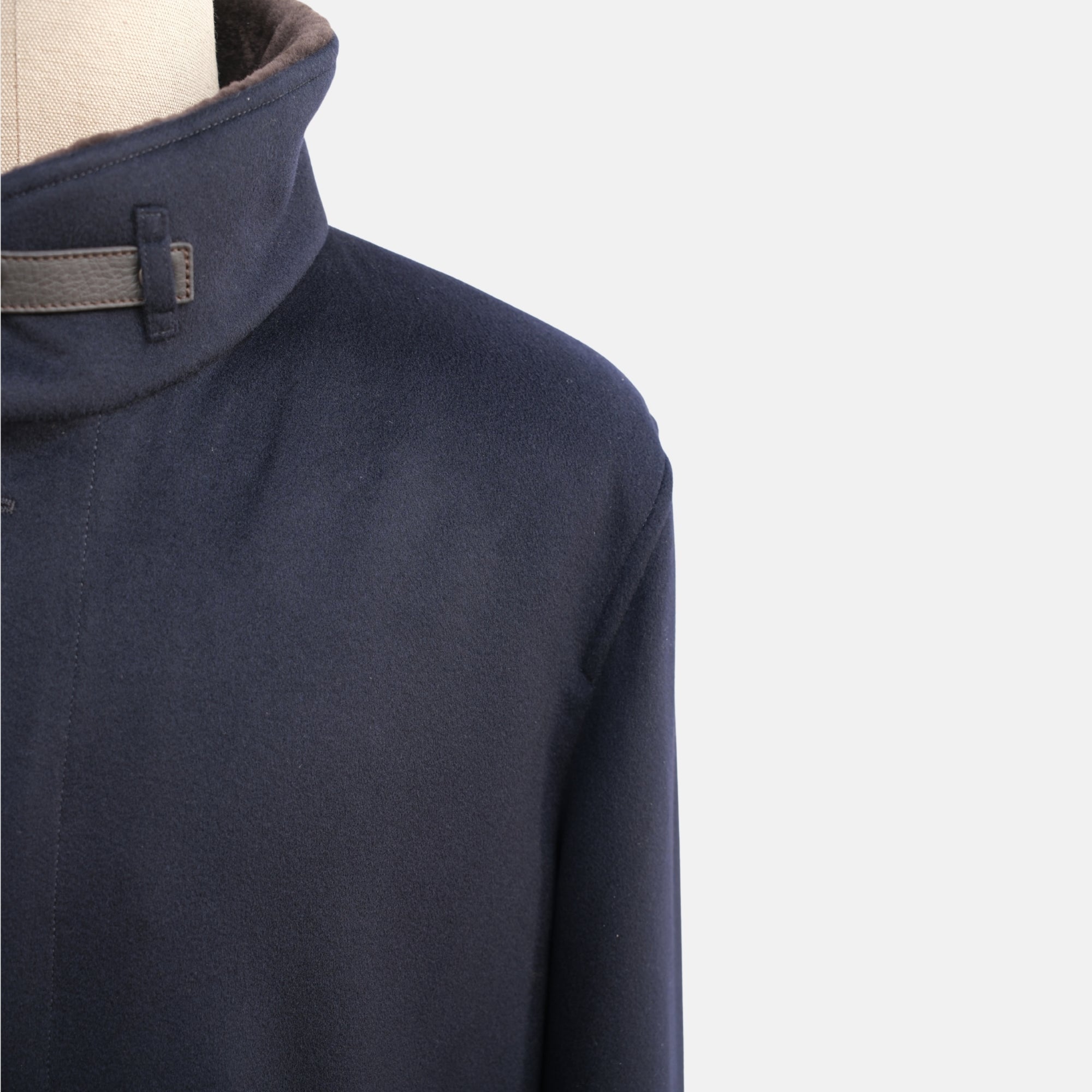 Navy Blue Beaver Lined Cashmere Coat (XL)