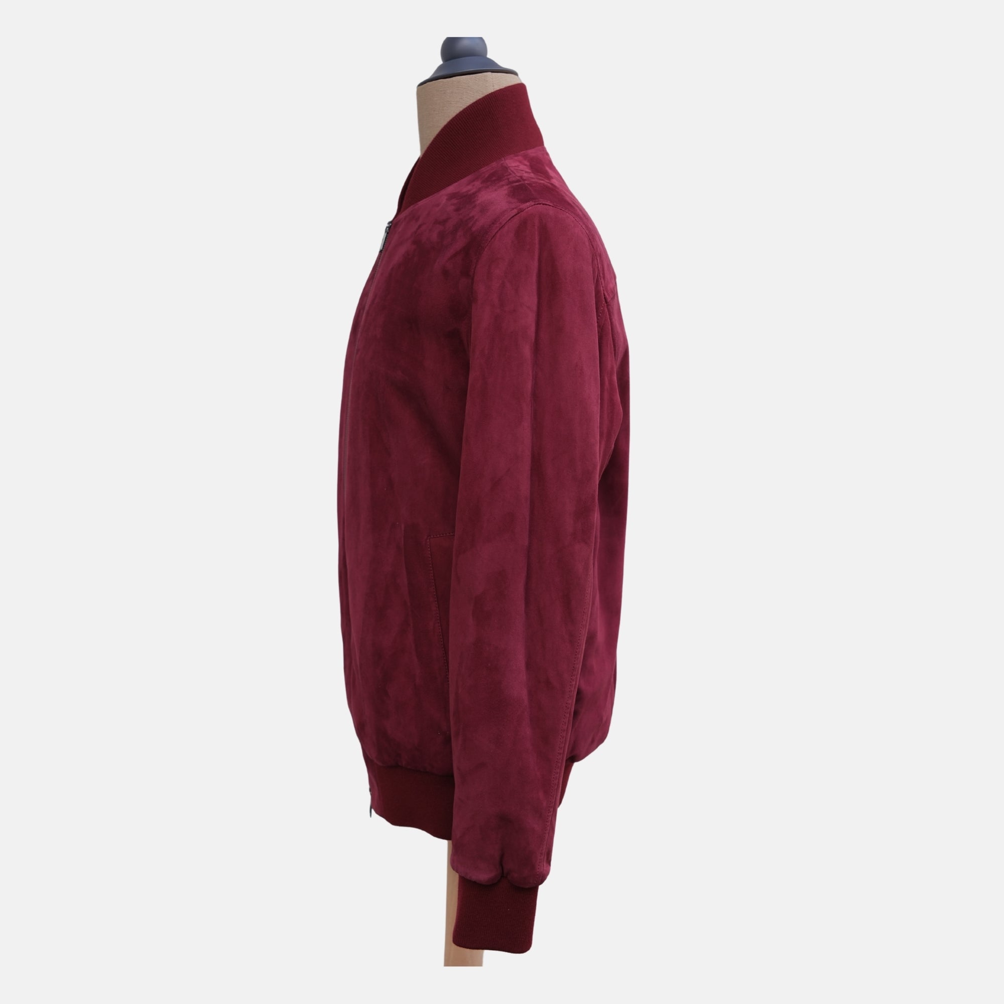 Red Suede Bomber Jacket with Beaver Lining (M)