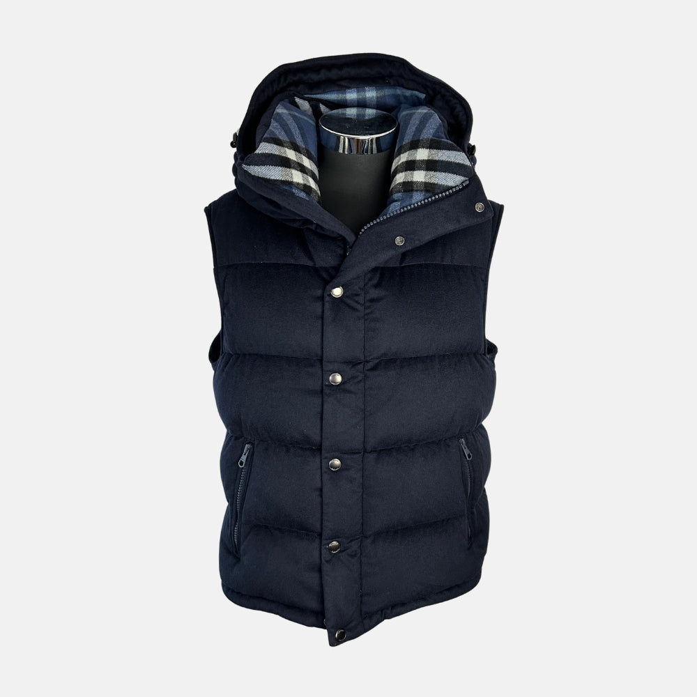 Navy Hooded Down Jacket/Vest made of Cashmere (XL)