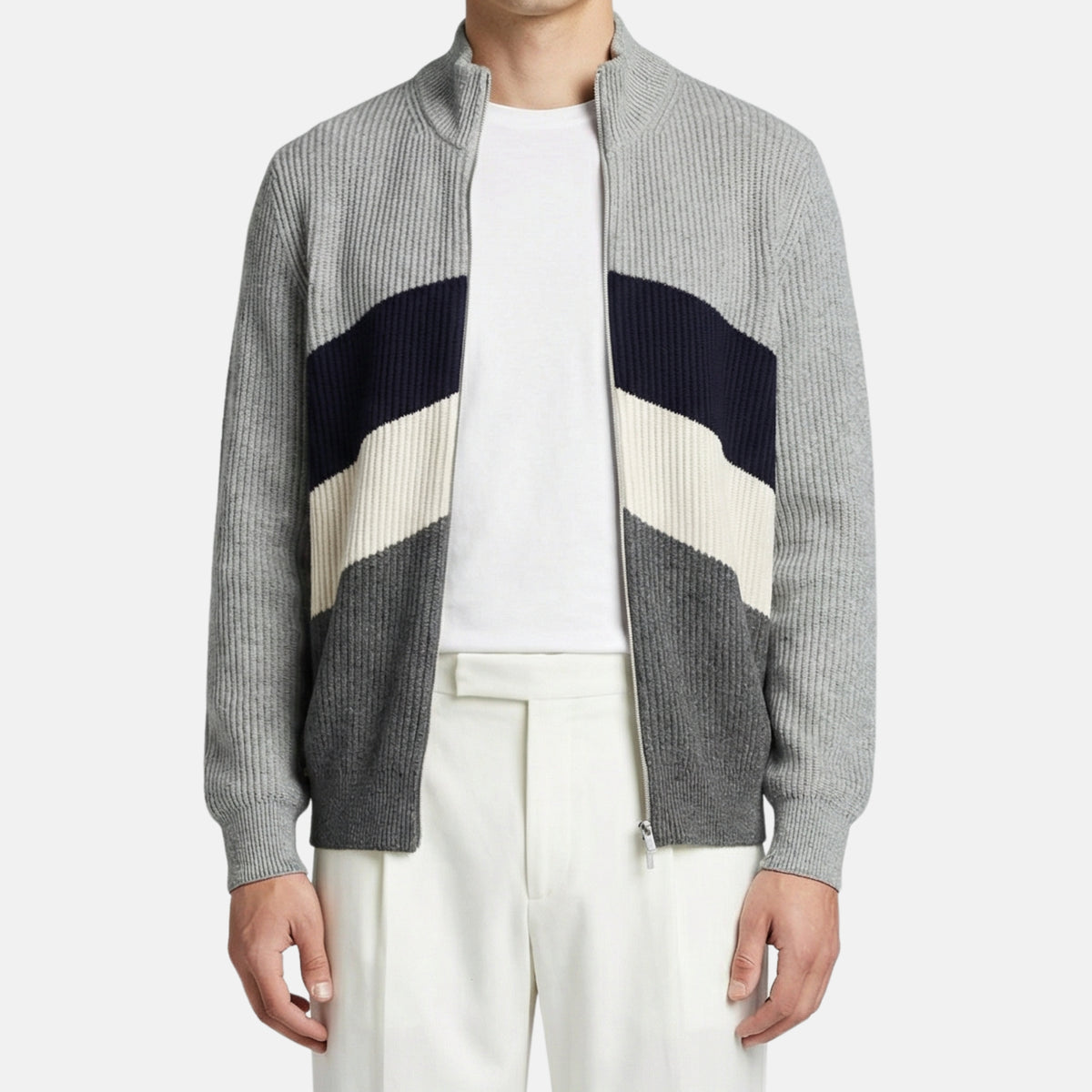 Grey/Navy Cashmere Zipper-Jacket (EU 48)