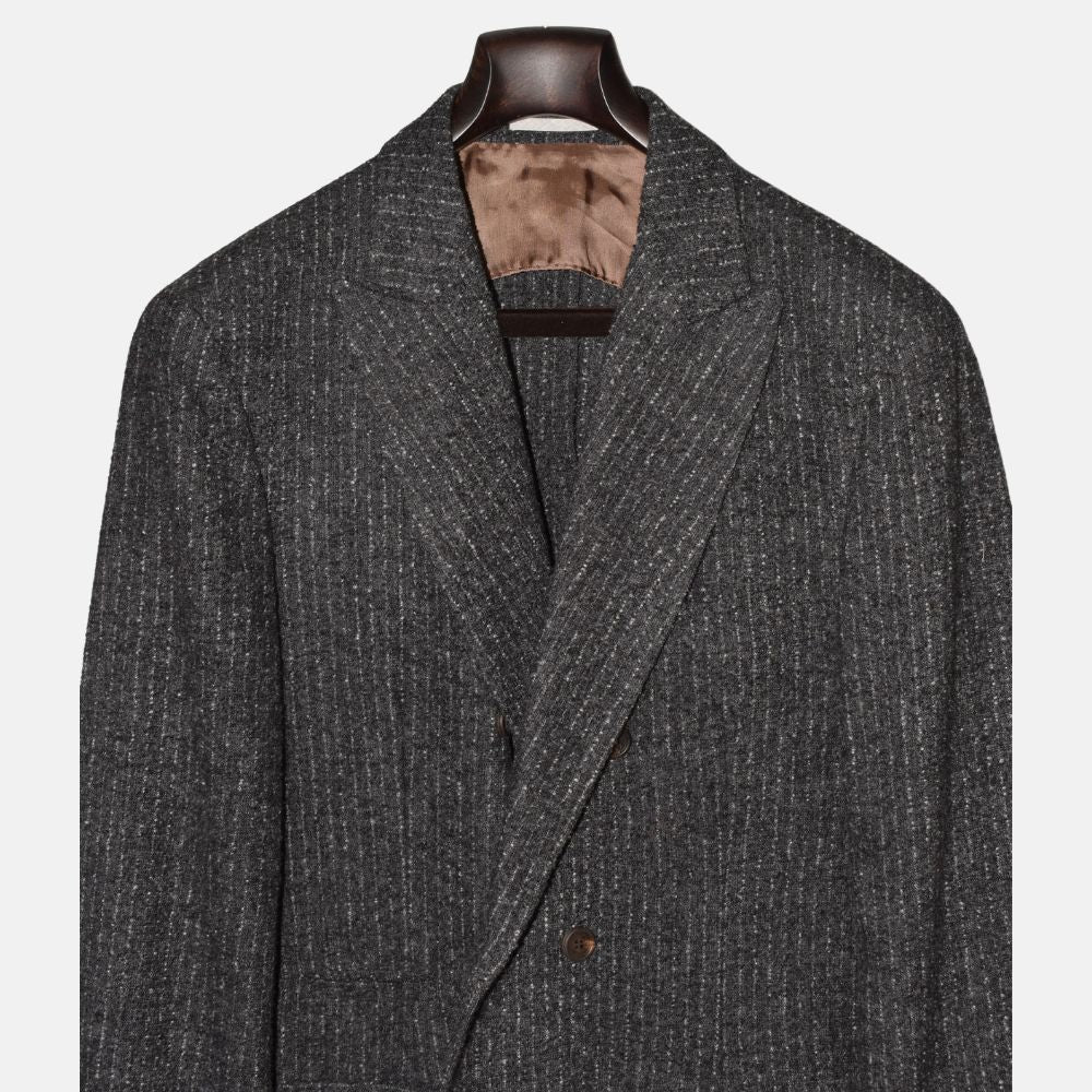 Gray-White Striped Double Breasted Blazer made of Alpaca/Wool/Polyamide/Cashmere (EU 52)