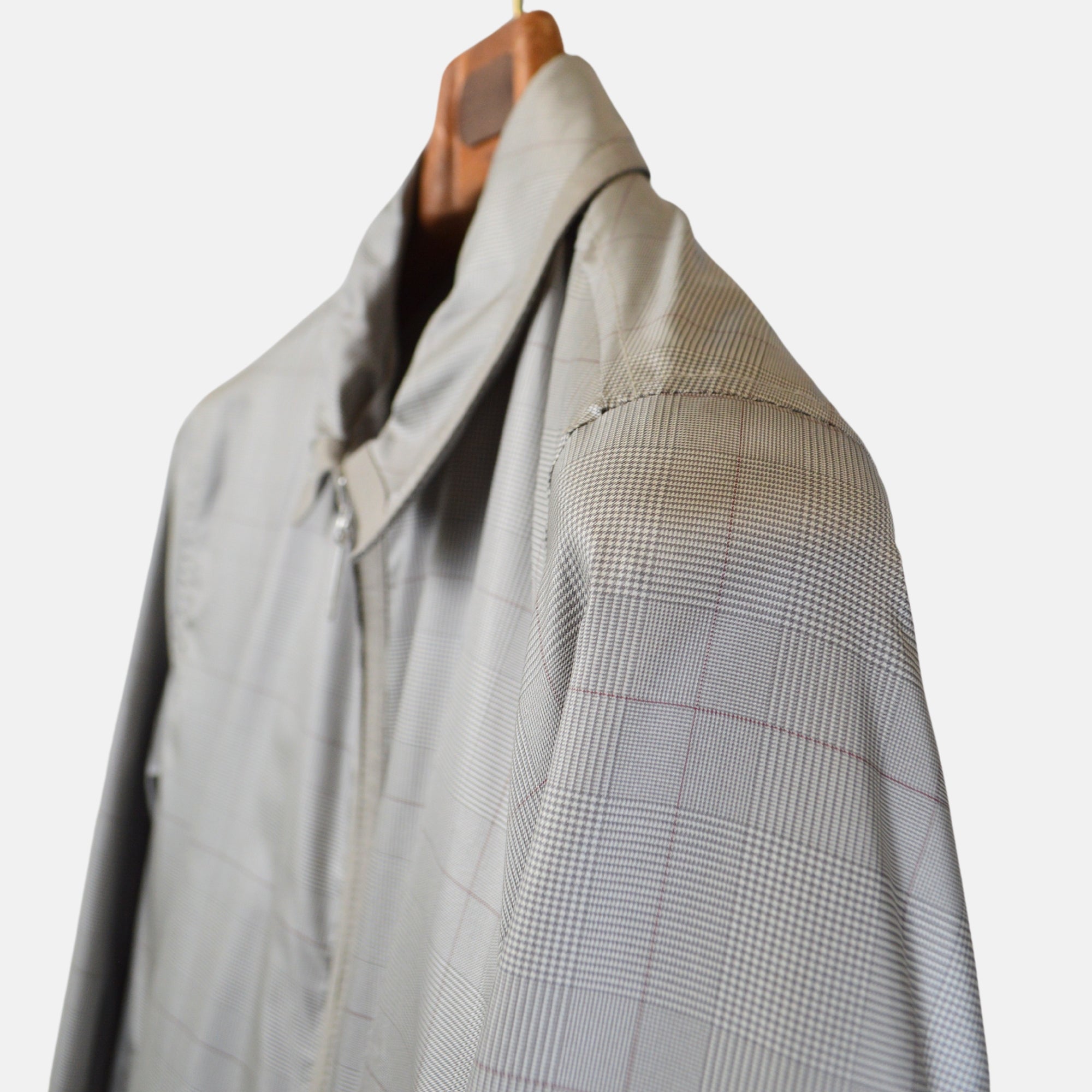 Beige Checked Blouson / Jacket made of Silk (48)