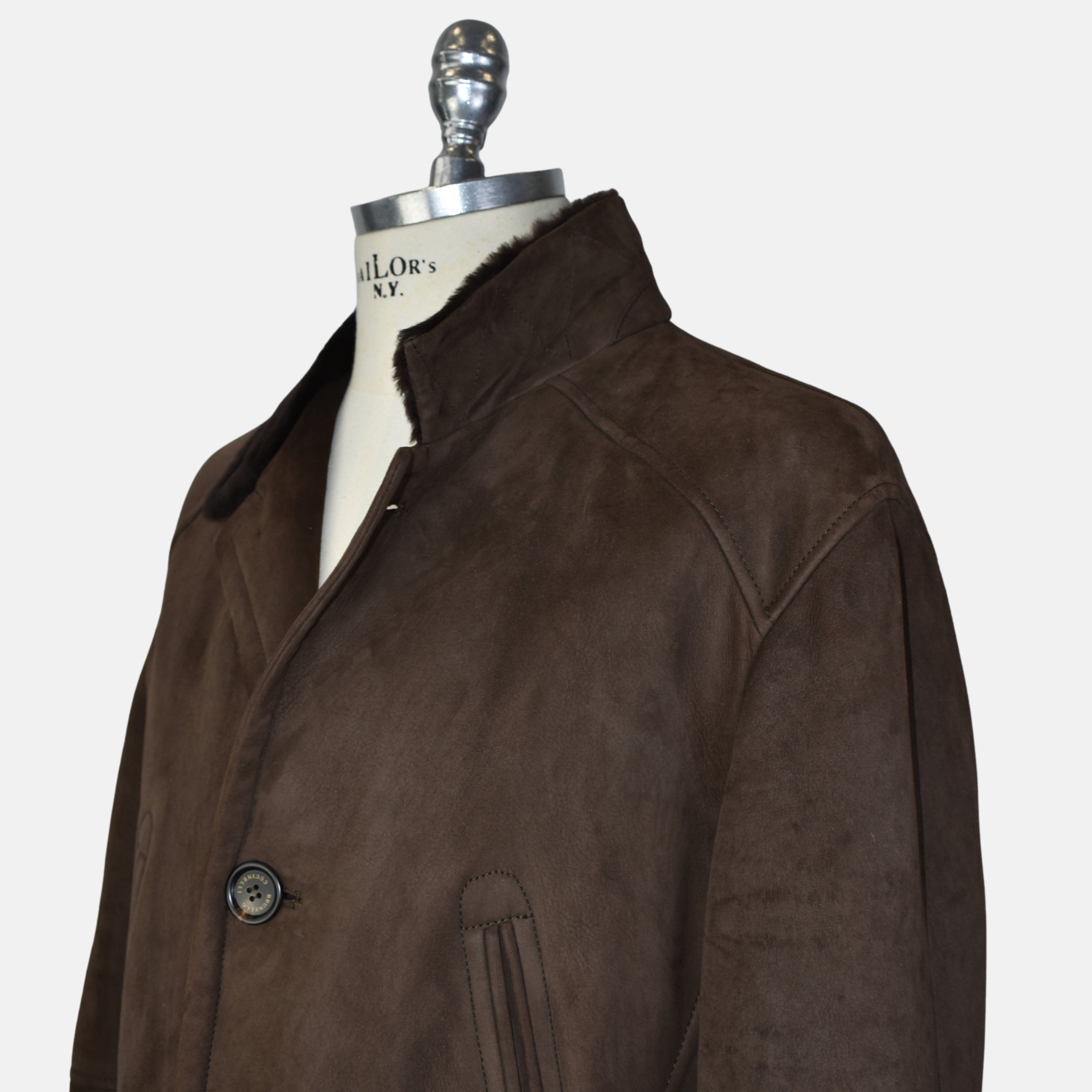 Brauner Shearling-Mantel (XL)