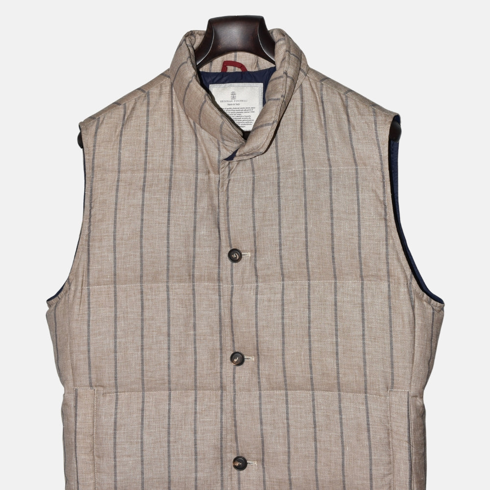 Beige-Blue Striped Vest made of Linen/Wool/Silk (L)