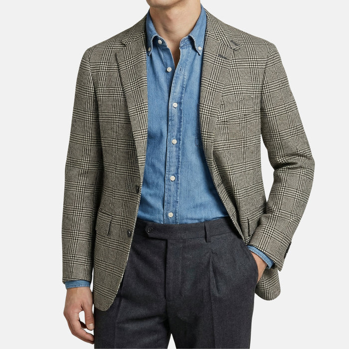 White/Black Glencheck Wool Blazer (EU 50)