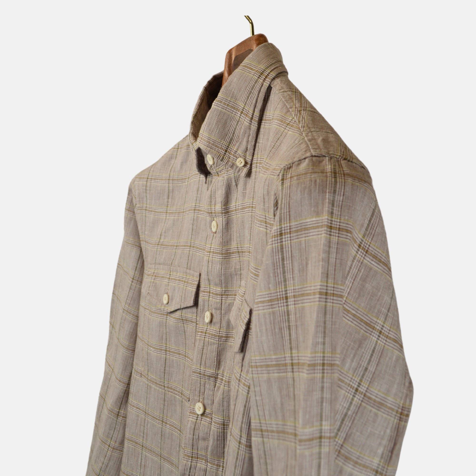 Brown Checked Shirt made of Linen (M)