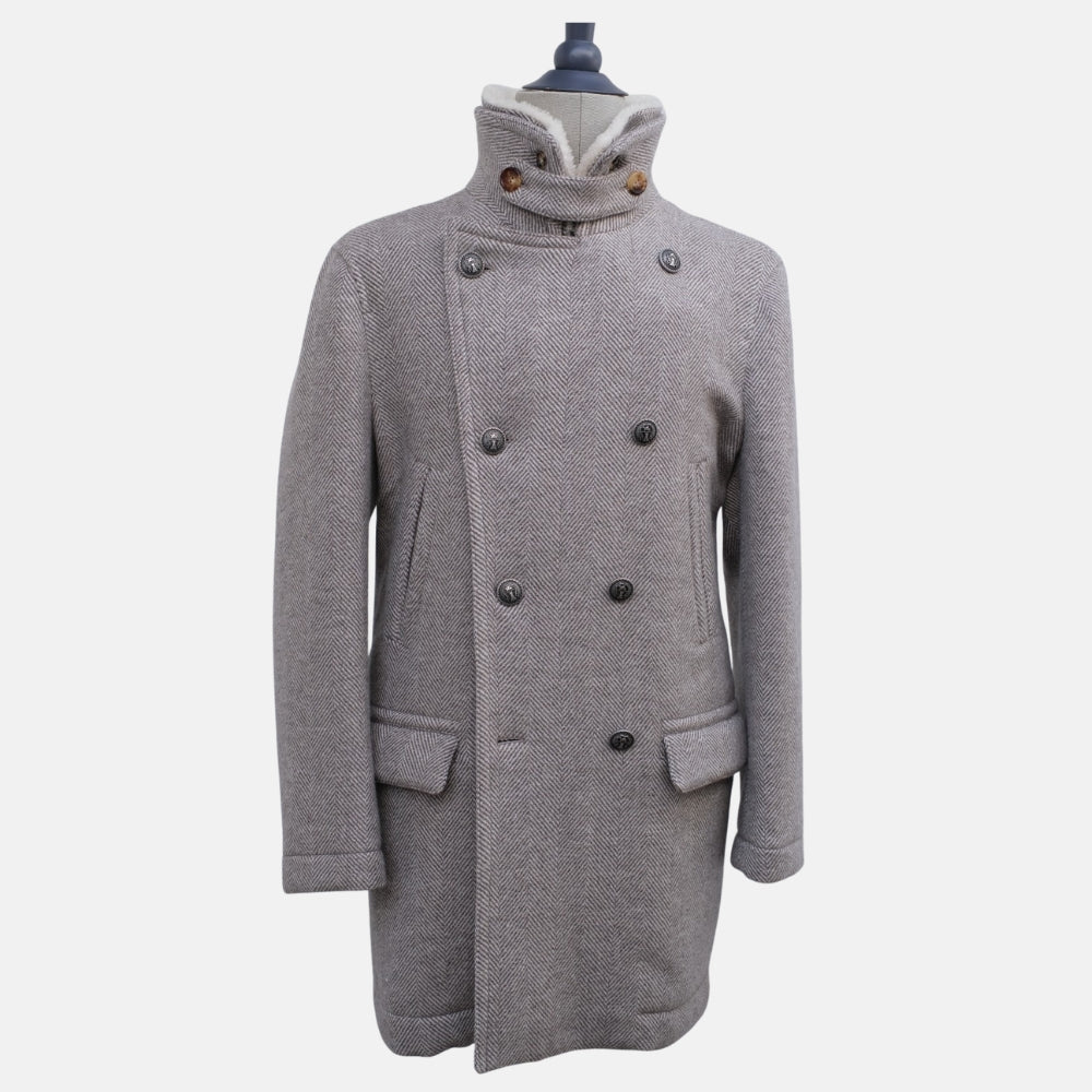 Grey Double Breasted Padded Cashmere Coat (EU 50)