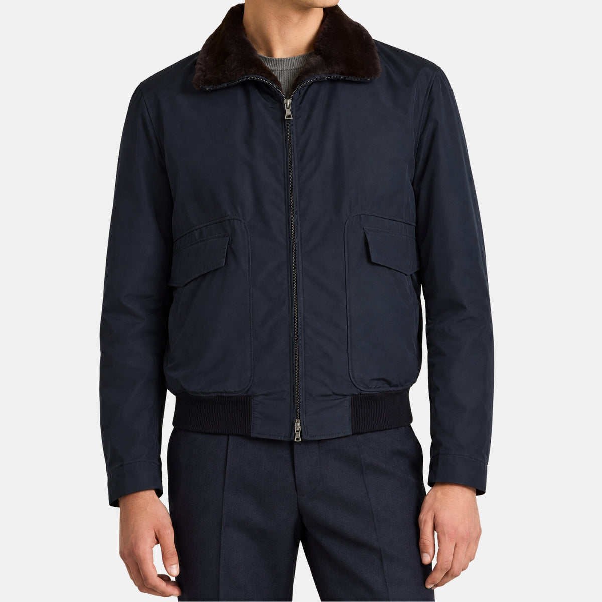 Midnight Blue Beaver Lined Bomber Jacket (EU 52)