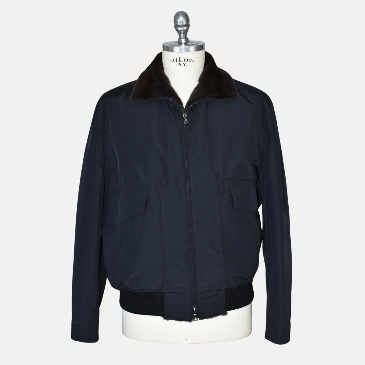 Midnight Blue Beaver Lined Bomber Jacket (EU 52)