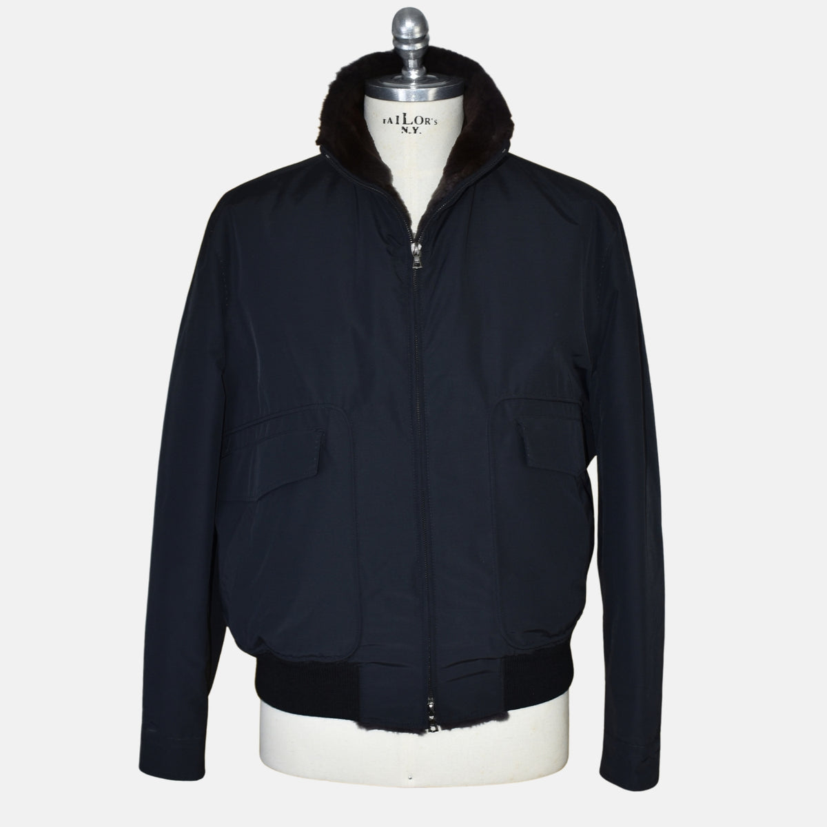 Midnight Blue Beaver Lined Bomber Jacket (EU 52)