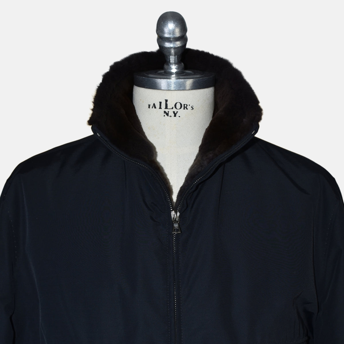 Midnight Blue Beaver Lined Bomber Jacket (EU 52)