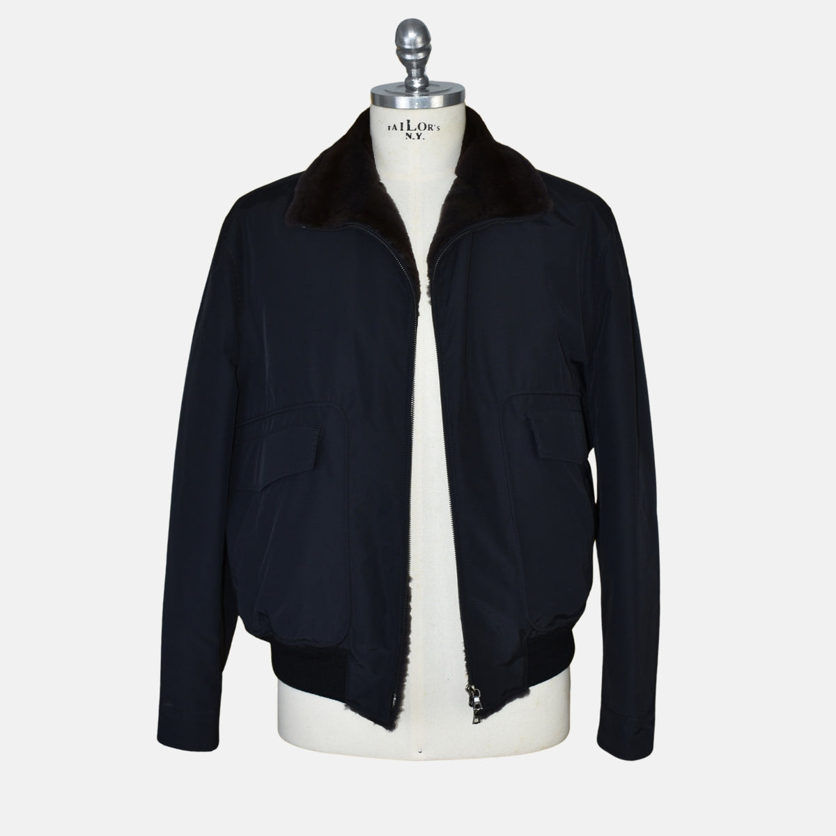 Midnight Blue Beaver Lined Bomber Jacket (EU 52)