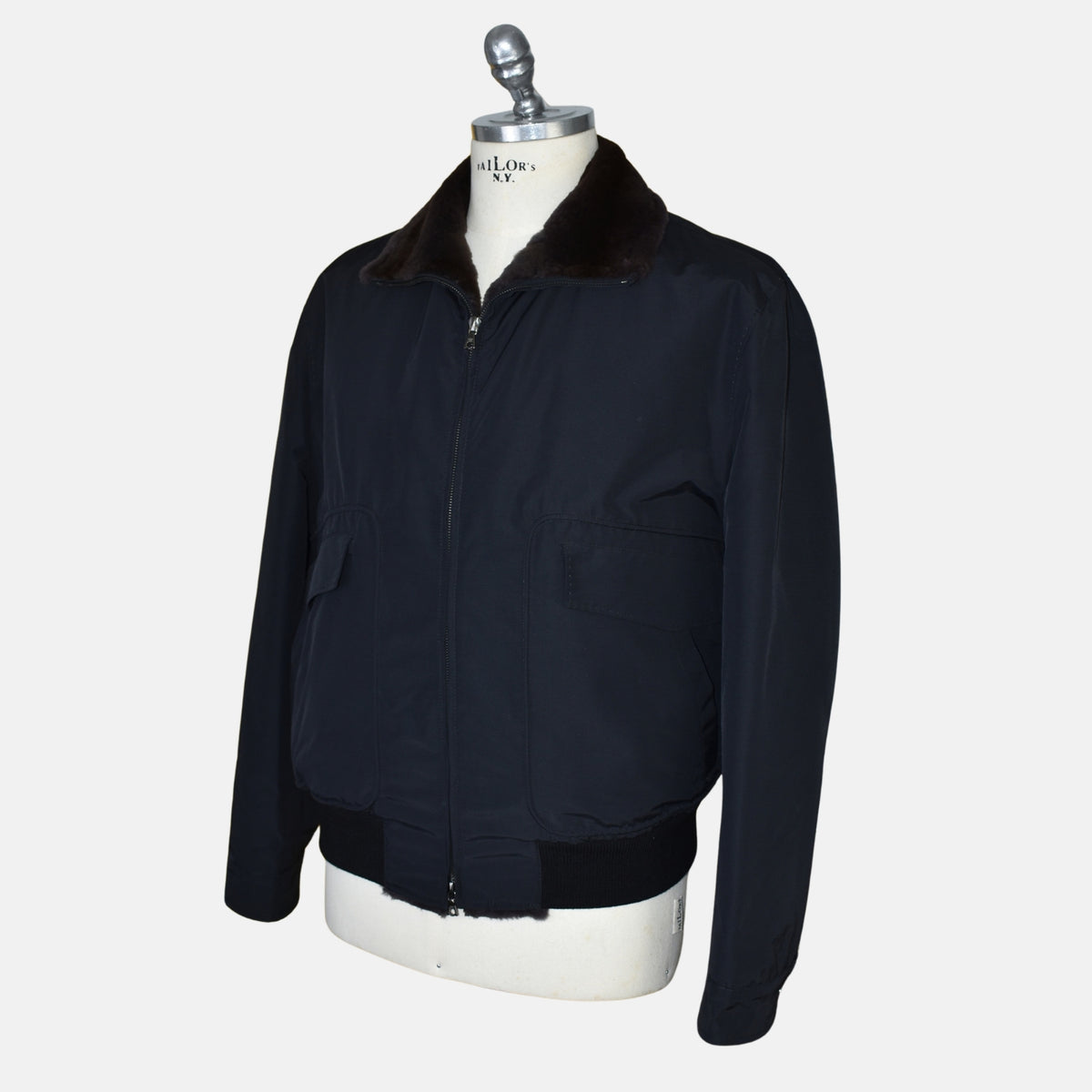 Midnight Blue Beaver Lined Bomber Jacket (EU 52)