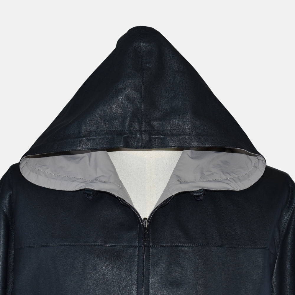 Hooded Leather Jacket Reversible