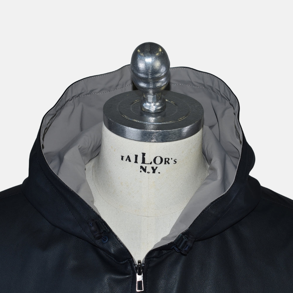 Hooded Leather Jacket Reversible