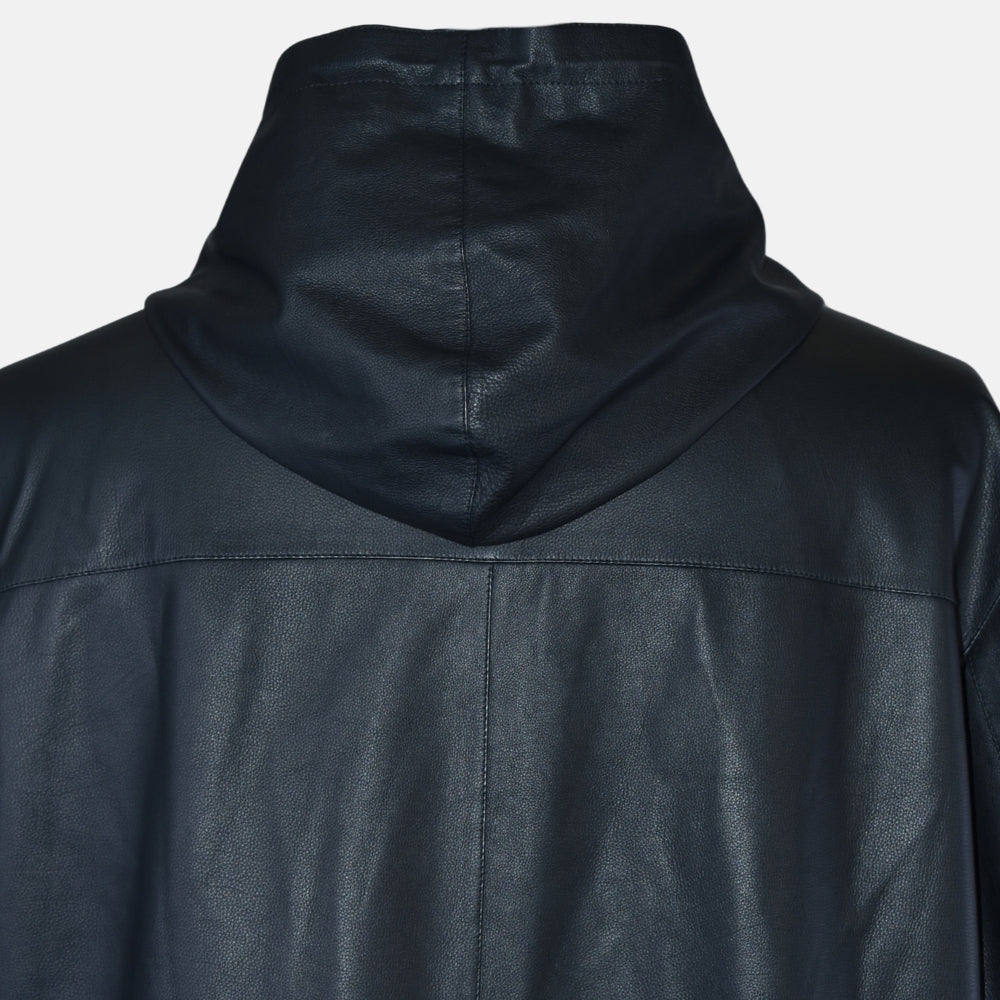 Hooded Leather Jacket Reversible