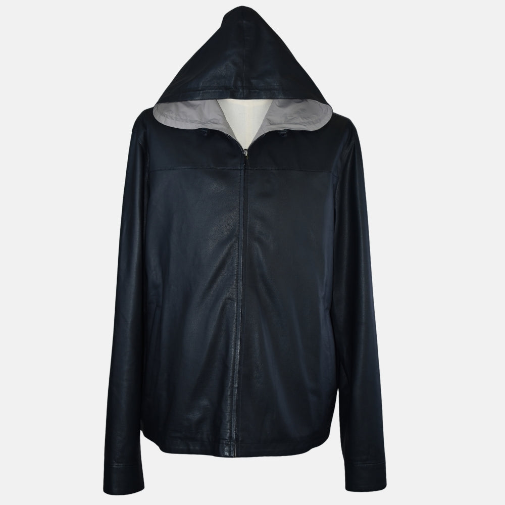 Hooded Leather Jacket Reversible
