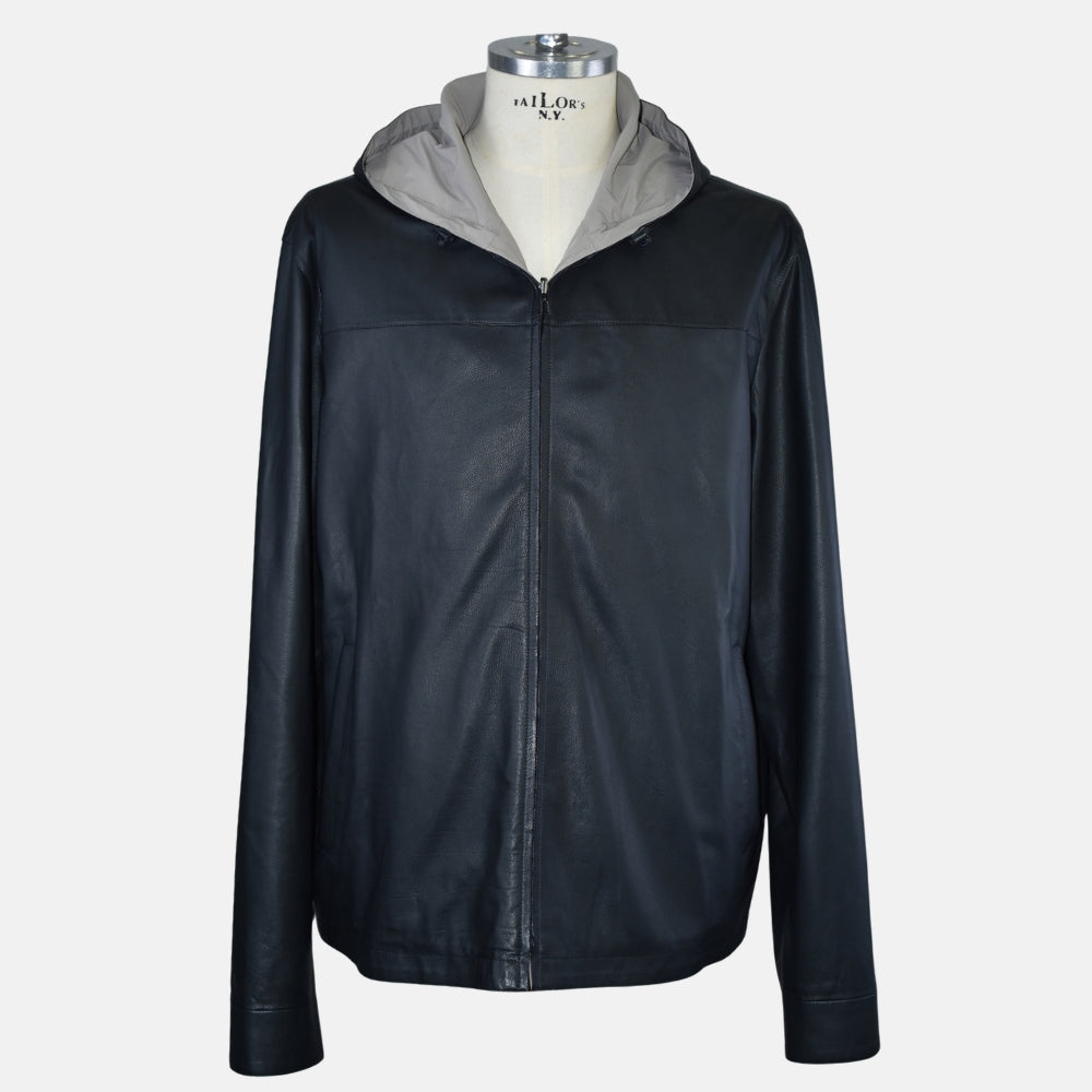 Hooded Leather Jacket Reversible