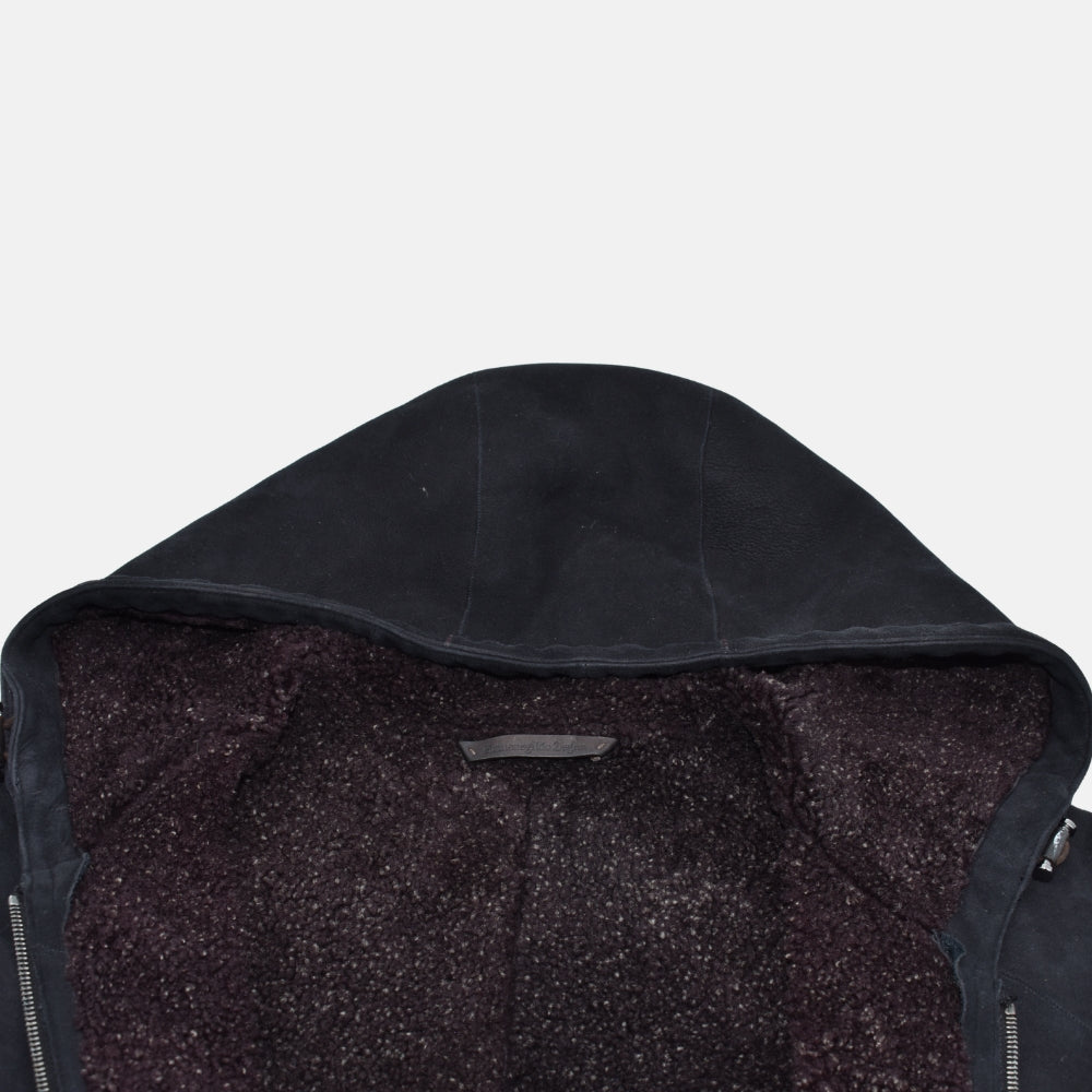 Black Hooded Shearling Jacket