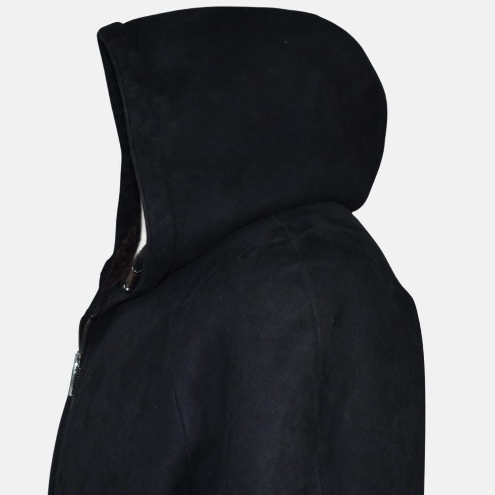 Black Hooded Shearling Jacket