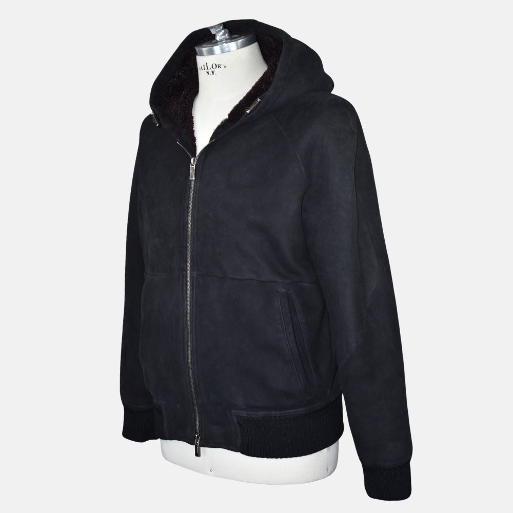 Black Hooded Shearling Jacket