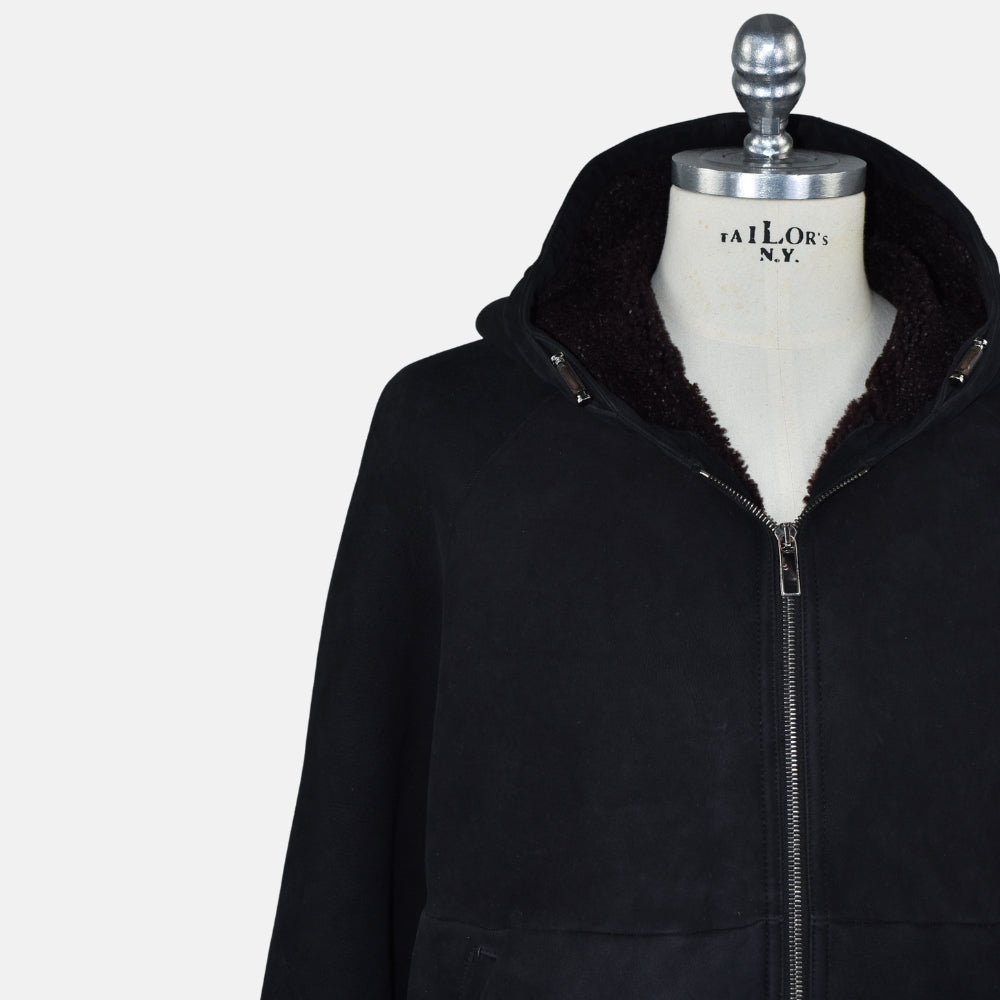 Black Hooded Shearling Jacket