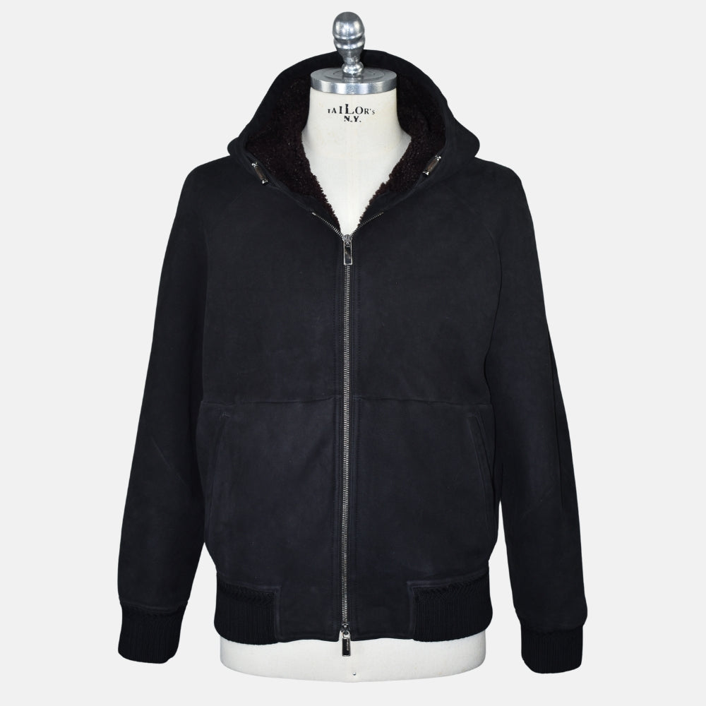 Black Hooded Shearling Jacket