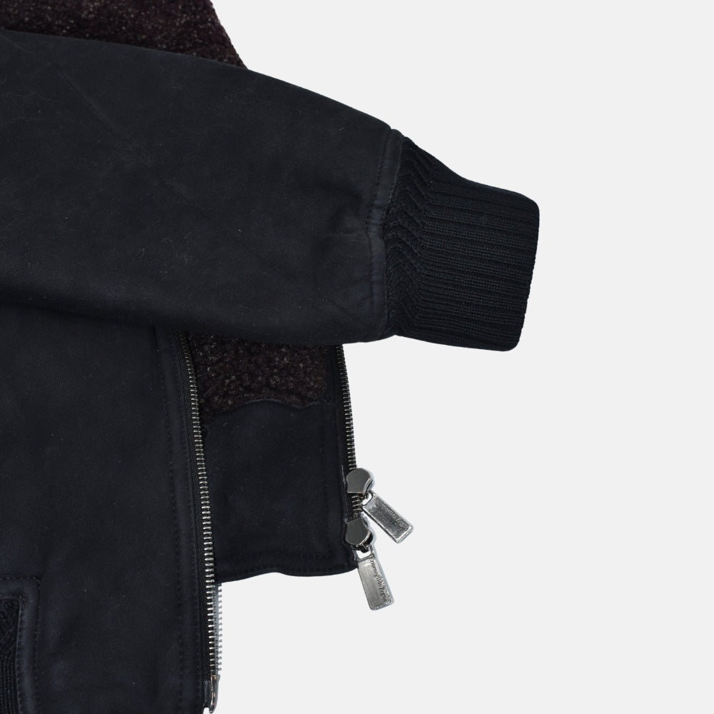 Black Hooded Shearling Jacket